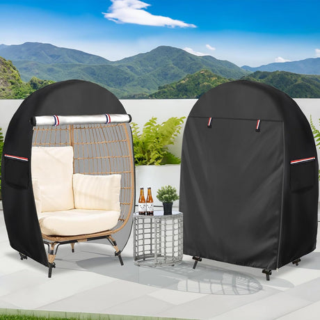 Outdoor Egg Chair Cover,Double Egg Chair Cover for 2 Person Egg Loveseat Chair (Black,Fits 35.4