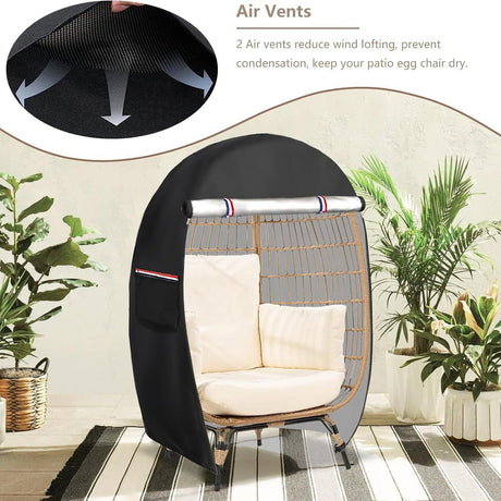 Outdoor Egg Chair Cover,Double Egg Chair Cover for 2 Person Egg Loveseat Chair (Black,Fits 35.4