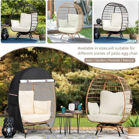 Outdoor Egg Chair Cover,Double Egg Chair Cover for 2 Person Egg Loveseat Chair (Black,Fits 35.4