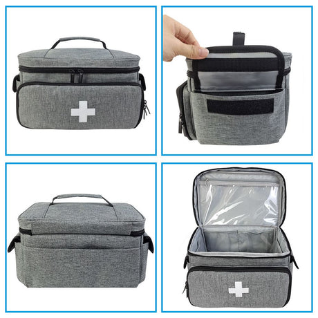 First Aid Bag Empty, Small Medicine Bag Portable Medical Supplies Organizer for Travel, Home, Office, Car, Outdoor, Camping, Hiking (Gray，Bag ONLY)