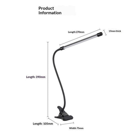 Clip on Desk Lamp LED Reading light Dimmable USB Small Clamp Lamp  Adjustable Flexible Gooseneck Table Light for Bed Headboard, Nail, Home Office,Computer(Black)
