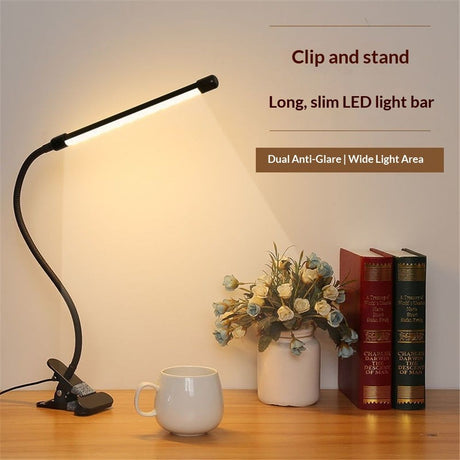 Clip on Desk Lamp LED Reading light Dimmable USB Small Clamp Lamp  Adjustable Flexible Gooseneck Table Light for Bed Headboard, Nail, Home Office,Computer(Black)