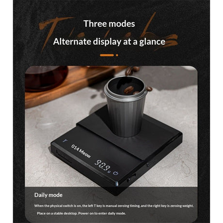 Espresso Scale with Timer,Small Coffee Scale with Solid-Liquid Detection,Auto Tare Digital Coffee Bean Scale,0.1g Accurate Weighting,3 Mode,Black（0.3g-2000g）