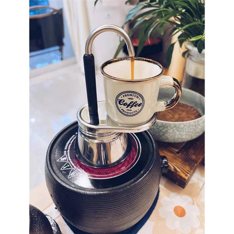 Single Spout Mocha Pot, Stainless Steel Espresso Maker Coffee Pot Lightweight Cafe Maker Portable Outdoor Camping Brewed Coffee Cup for All Electric Ceramic Gas Stovetops(50ml)