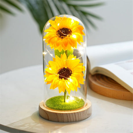 Sunflower Gift for Women,Sun Flowers Home Decor,Preserved Sunflower Bouquet in Glass Dome,Birthday Gifts for Her Mom