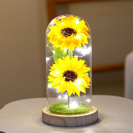 Sunflower Gift for Women,Sun Flowers Home Decor,Preserved Sunflower Bouquet in Glass Dome,Birthday Gifts for Her Mom
