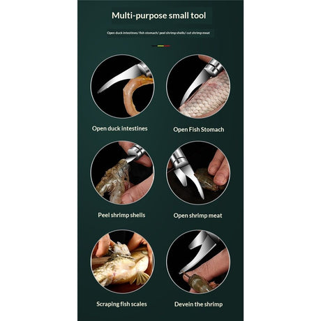 4 pack 5 In 1 Multifunctional Shrimp Line Fish Maw Knife, New Stainless Steel Shrimp Deveining Tool Fish Scale Remover, Portable Shrimp Deveiner Tool and Peeler, Oyster Shucking Knife for Kitchen