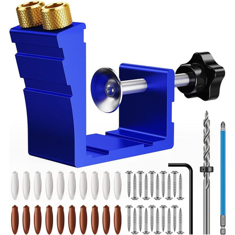 Pocket Hole Jig Kit, Pocket Screw Jig 15 Degree Drilling Locator,Pocket Dowel Hole Jig System Set Wood Joint Angle Tool (Blue)