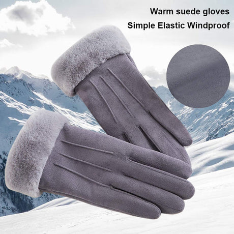 Women Winter Warm Touch Screen Soft Windproof Lined Thick Gloves for Snow Skiing in Clod Weather grey