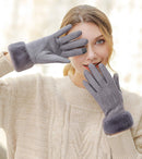 Women Winter Warm Touch Screen Soft Windproof Lined Thick Gloves for Snow Skiing in Clod Weather grey