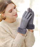 Women Winter Warm Touch Screen Soft Windproof Lined Thick Gloves for Snow Skiing in Clod Weather grey