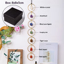 7 Chakra Crystal Hanging Ornament, Unique, Spiritual Boho Wall Decor, Raw Chakra Stones Amethyst Suncatcher, Rose Quartz Crystal (Gold)