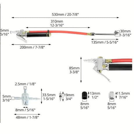 10-120 PSI Heavy Duty Tire Pressure Gauge with Inflator Air Chuck with Pressure Gauge with 4 Way Tool and Valve Cores Air Compressor Attachments Tire Inflator Nozzle for Car Automotive Truck