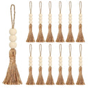 40 Sets Jute Tassels with 3 Wood Beads Natural Jute Rope Burlap Tassels for Christmas Tree DIY Craft Wood Beads Garland Project Wedding Home Party Decorations