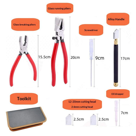 Premium Glass Running Breaking Pliers and Class Cutter Kit, Heavy Duty Glass Cutting Tool with Rubber Tip, Work Great for Stained Glass, Mosaics, Fusing, Breaking