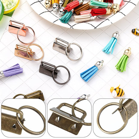 72 Pieces Key Fob Hardware Set Including 24 Wristlet with Keyring, Colorful Leather Keychain Tassel and Swivel Snap Hooks for Supplies, 6 Colors, Multicolor, Large