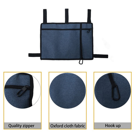 Bag Basket with Cup Holder Suit for Adult Folding Walkers Rollator Organizer Carry Storage Pouch Water-Resistant Armrest Accessories for Seniors, Elderly, Handicap, Blue