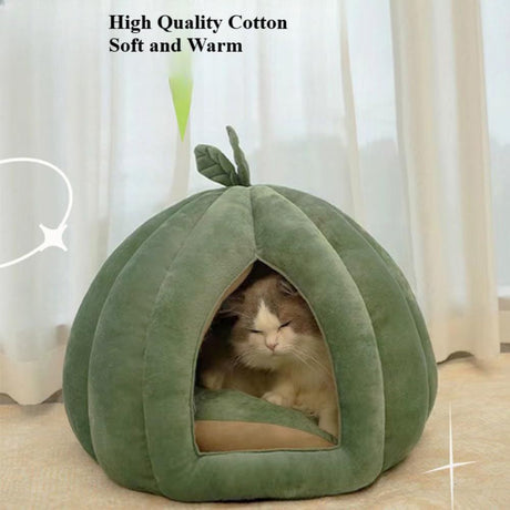 Cat Beds for Indoor Cats, Pumpkin Cat House,Cute Pumpkin Shape Cat Cave Bed Cat Tent with Removable Cushion, Warm Cave Nest Sleeping Bed Puppy House (Green S)