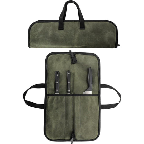 Chef Knife Roll Bag with 4 Slots, Heavy Duty Waxed Canvas Knife Bag with Handle, Kitchen Knife Storage, Portable Knife Carrying Case (Only one kitchenware storage bag)