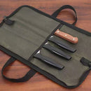 Chef Knife Roll Bag with 4 Slots, Heavy Duty Waxed Canvas Knife Bag with Handle, Kitchen Knife Storage, Portable Knife Carrying Case (Only one kitchenware storage bag)