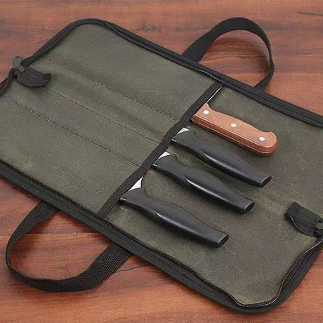 Chef Knife Roll Bag with 4 Slots, Heavy Duty Waxed Canvas Knife Bag with Handle, Kitchen Knife Storage, Portable Knife Carrying Case (Only one kitchenware storage bag)