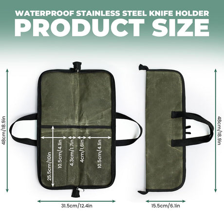 Chef Knife Roll Bag with 4 Slots, Heavy Duty Waxed Canvas Knife Bag with Handle, Kitchen Knife Storage, Portable Knife Carrying Case (Only one kitchenware storage bag)