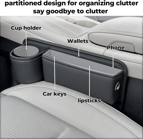 2-Pack Car Seat Gap Filler Organizer with Cup Holder - Premium Leather - Universal Fit - Keeps Cans/Phone/Keys/Wallets Organized(Black)