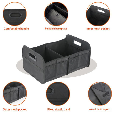 Trunk Organizer For Sedan,Car Organizers and Storage, Waterproof Collapsible & Adjustable Straps,Sturdy Car Organization for Car Accessories, Tools,Sundries,2 Compartment（Black