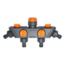 4-Way Distributor, 4 Ports, Orange, Metal/Plastic, Ball Valve, Garden Valve, Connector, Distributor