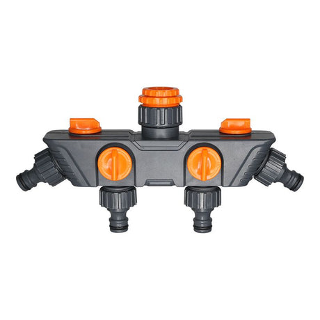 4-Way Distributor, 4 Ports, Orange, Metal/Plastic, Ball Valve, Garden Valve, Connector, Distributor