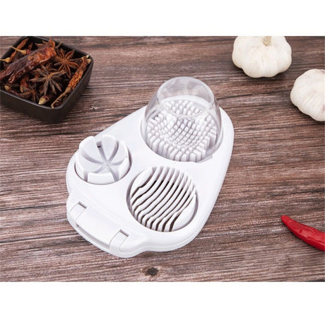 3-In-1egg Slicer For Hard Boiled Eggs,Stainless Heavy Duty Egg Slicer Kitchen Gadget, Fit Strawberry, Apple, Banana, Cherry, Tomato, White