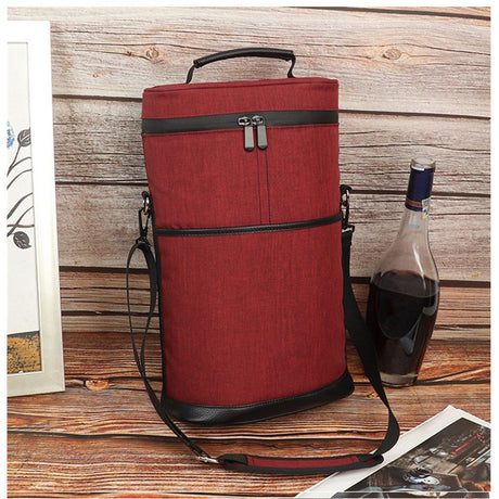 2 Bottle Wine Carrier Tote, Insulated Leakproof Wine Cooler Bag, Wine Travel Bag Tote for Picnic Beach, Portable Wine Bottle Carrying Case, Gift for Wine Lover Women Men Christmas, red