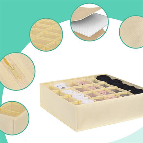 Simple Houseware Sock Drawer Organizer for Dresser/Closet/Bedroom, 3 Pack, Beige（Only storage bags available）