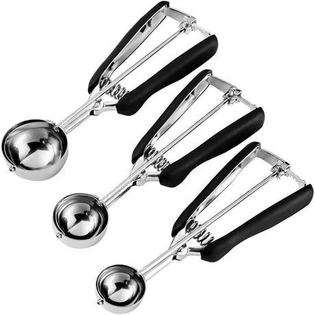 Cookie Scoop Set, Cookie Scoops for Baking Set of 3, Cookie Dough Scoop, 1 Tablespoon/ 2 Tablespoon/ 3 Tablespoon, Black Handle, For Cookie, Cupcake, Muffin, Ice Cream,Truffles