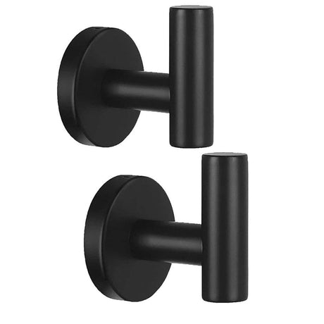 Matte Black Round Coat Hook 2 Pack, Stainless Steel Bathroom Towel Hook, Wall Mounted, Towel Robe Clothes Cabinet Closet Hook