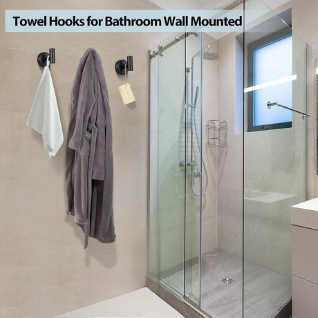 Matte Black Round Coat Hook 2 Pack, Stainless Steel Bathroom Towel Hook, Wall Mounted, Towel Robe Clothes Cabinet Closet Hook