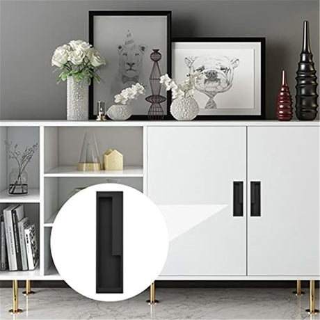 Zinc Alloy Flush Pull Handles, 2pcs Embedded Sliding Door Handle with Hidden Screws, 7.95'' Modern Simple Door Pull Handle for Sliding Barn Drawer Cupboard Wardrobe/Matte Black