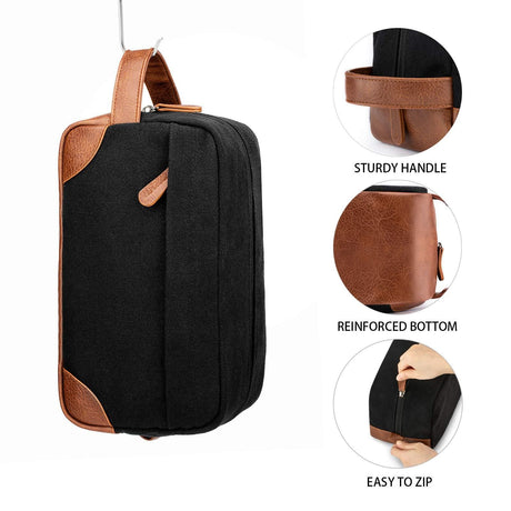 Travel Toiletry Bag - Hanging Toiletry Bag for Men Water Resistant Canvas Shaving Bag with Large Capacity for Travel - black