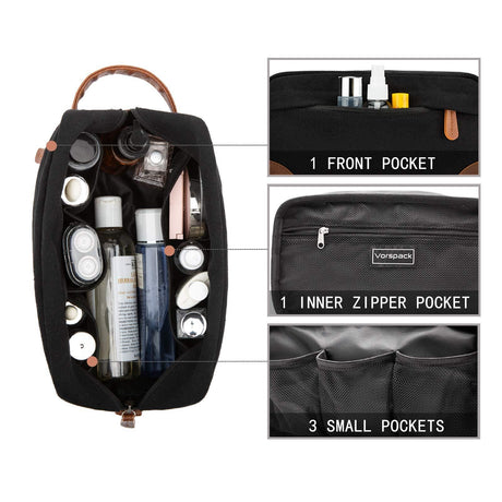 Travel Toiletry Bag - Hanging Toiletry Bag for Men Water Resistant Canvas Shaving Bag with Large Capacity for Travel - black