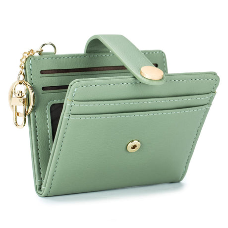 Slim Wallet for Women,Blocking Bifold Credit Card Holder with Zipper Coin Pocket,ID Window,Keychain（green）