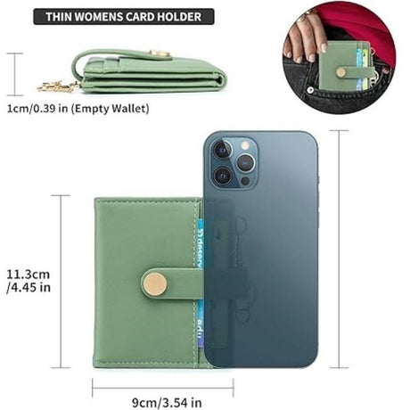 Slim Wallet for Women,Blocking Bifold Credit Card Holder with Zipper Coin Pocket,ID Window,Keychain（green）