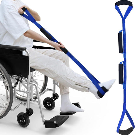 2pcs 100m Long Leg Lifter Strap, Leg Straps with Soft Hand Grips & Soft Foot Pad, Leg Lifter After Hip Replacement, Leg Lifters Getting Legs in and Out of Bed, Wheelchair, Car (Blue)