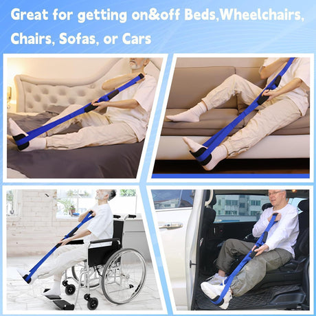 2pcs 100m Long Leg Lifter Strap, Leg Straps with Soft Hand Grips & Soft Foot Pad, Leg Lifter After Hip Replacement, Leg Lifters Getting Legs in and Out of Bed, Wheelchair, Car (Blue)