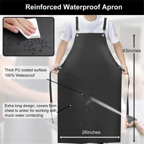 Waterproof Rubber Apron, Chemical Resistant Work Apron for Dishwashing,Dog Grooming,Cleaning,Butcher -Black