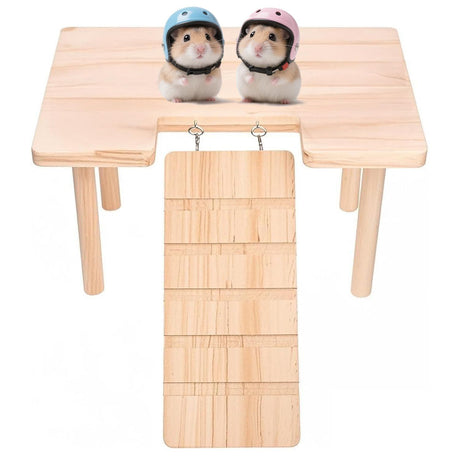 2-in-1 wooden hamster platform, food bowl, water bottle, hamster cage accessories, dwarf hamster, sand rat, mouse or other small pet, climbing stairs (U-shaped S)