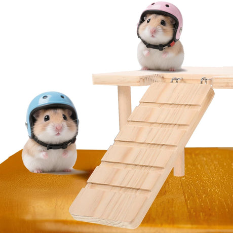 2-in-1 wooden hamster platform, food bowl, water bottle, hamster cage accessories, dwarf hamster, sand rat, mouse or other small pet, climbing stairs (U-shaped S)
