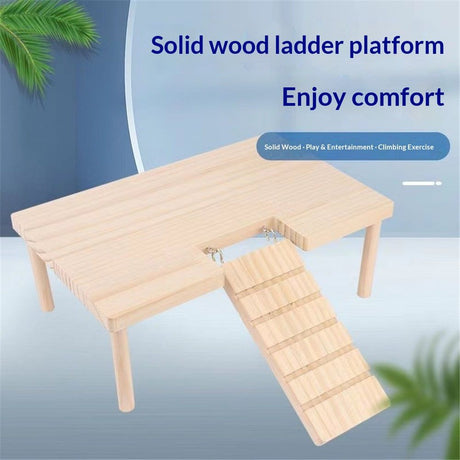 2-in-1 wooden hamster platform, food bowl, water bottle, hamster cage accessories, dwarf hamster, sand rat, mouse or other small pet, climbing stairs (U-shaped S)
