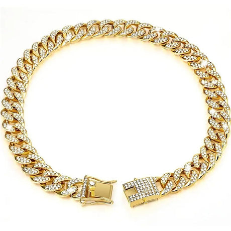 Dog Chain Collar   Wide Diamond Collar Large Dog Necklace Metal Pet Crystal Collar Jewelry Accessories for Medium Large Dogs(8 Inch)golden