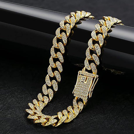 Dog Chain Collar   Wide Diamond Collar Large Dog Necklace Metal Pet Crystal Collar Jewelry Accessories for Medium Large Dogs(8 Inch)golden