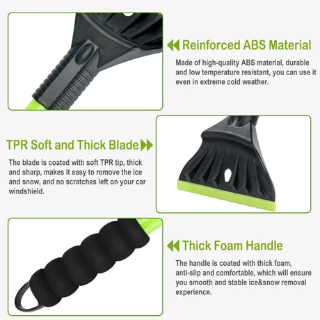 2pcs Oversized Ice Scrapers for Car Windshield, Snow Brush Scrapers Car Window Frost Removal with Foam Handle,  Large Soft Blade for  Trucks-Scratch（Upgraded Green）